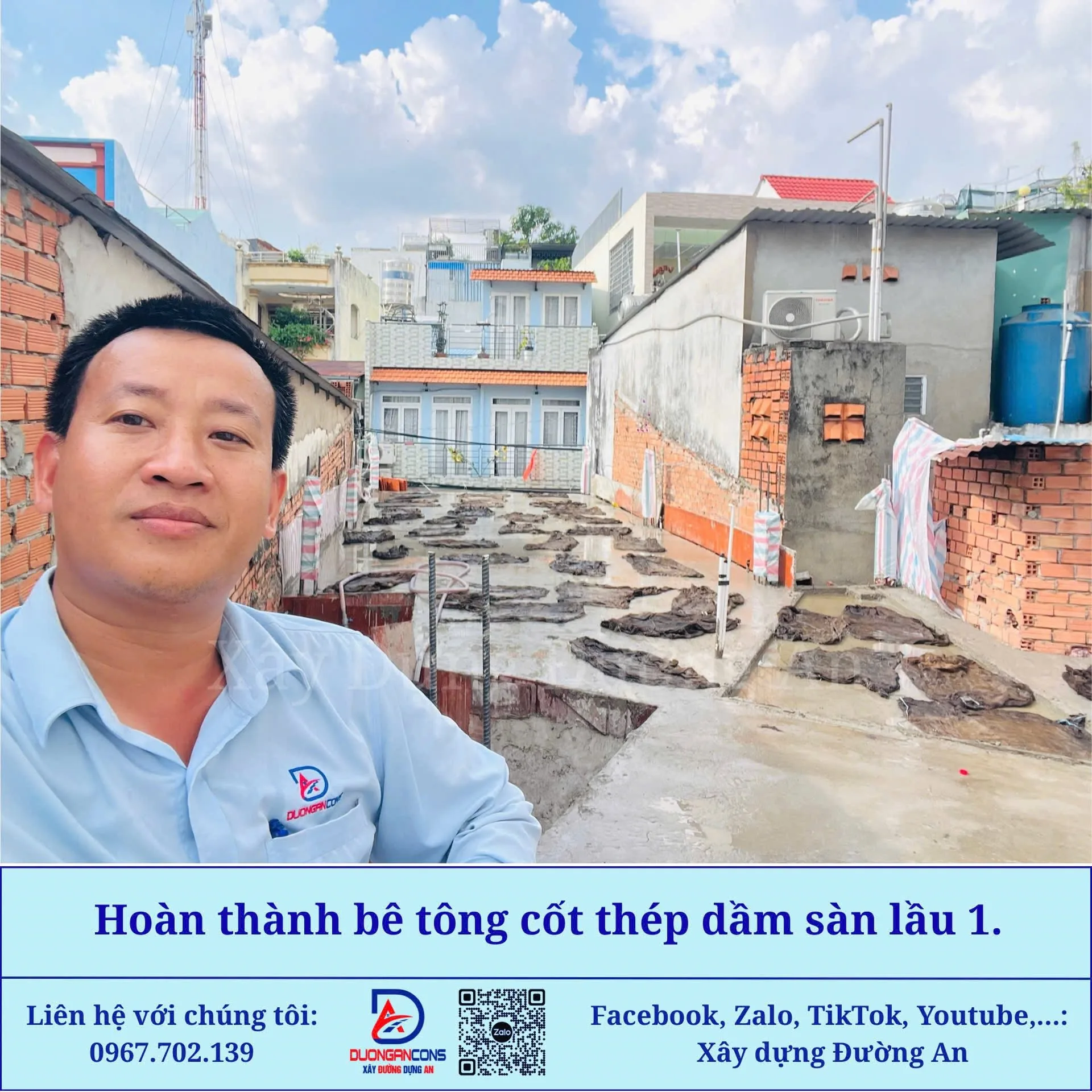 06/08/2025: Xây dựng Đường An - Hoàn thành bê tông cốt thép dầm sàn lầu 1.