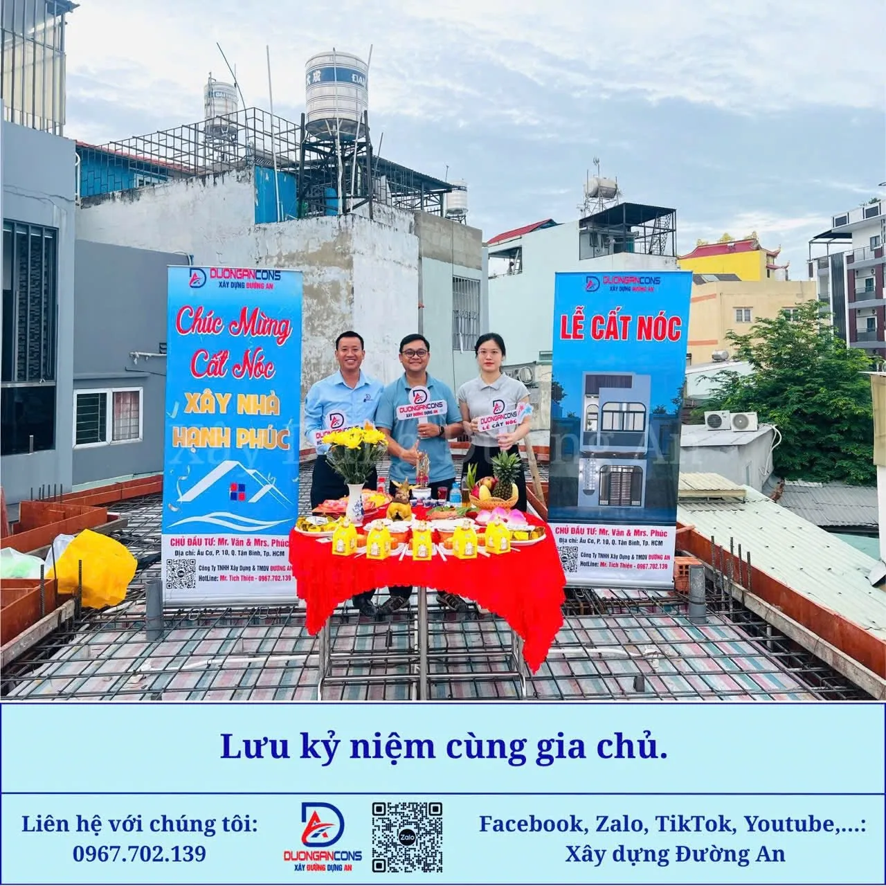 17/08/2025: Xây dựng Đường An - Hoàn thành phần khung bê tông cốt thép căn nhà - Cúng mừng cất nóc.
